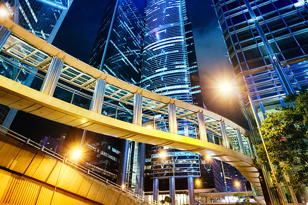 istock Contemporary finance buildings at night 489910301