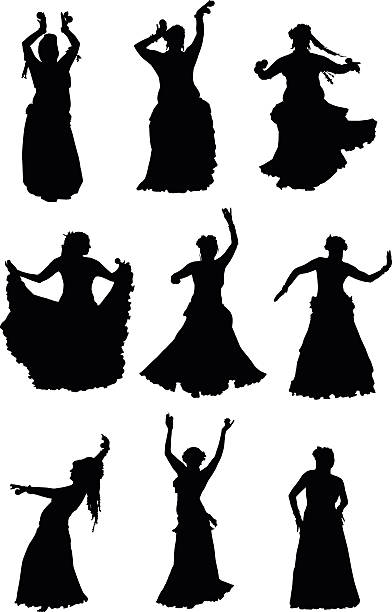 Tribal silhuetas de Dançarina da Dança do Ventre - ilustração de arte vetorial