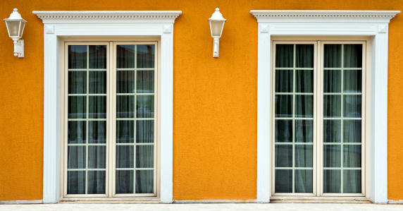 French door with yellow wall. 