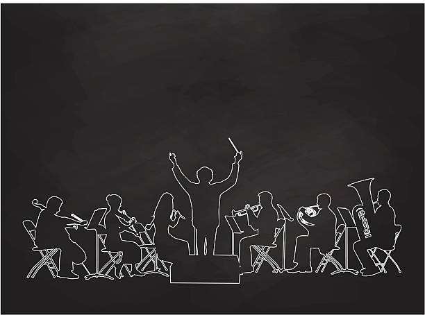 stockillustraties, clipart, cartoons en iconen met chalkboard orchestra - dirigent