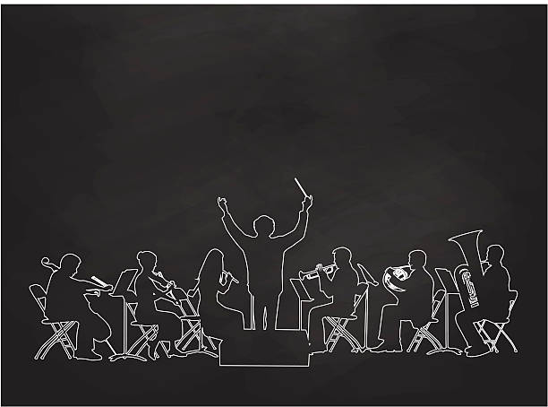 Chalkboard Orchestra A vector silhouette illustration of an orchestra in rehearsal. musical conductor stock illustrations