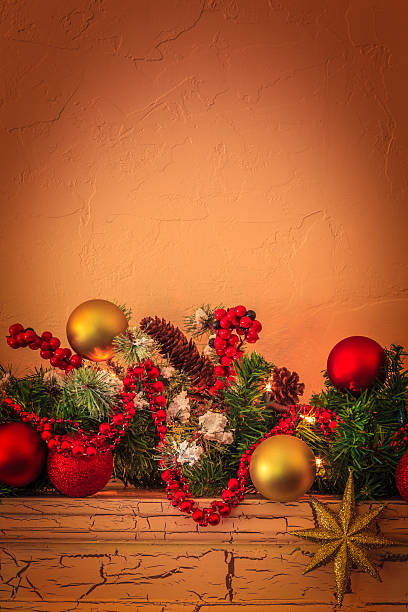 istock Christmas decorations on a fireplace mantel, Christmas, ornament 489924250