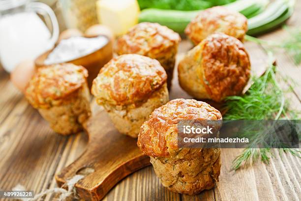 Muffins With Zucchini Cheese And Herbs Stock Photo - Download Image Now - Cheese, Muffin, Zucchini
