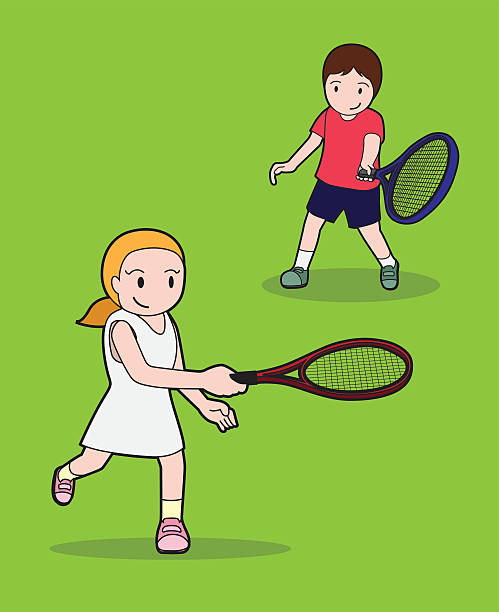 illustrations, cliparts, dessins animés et icônes de pose de tennis de pinceau dessin illustration vectorielle de 3 - tennis silhouette playing forehand