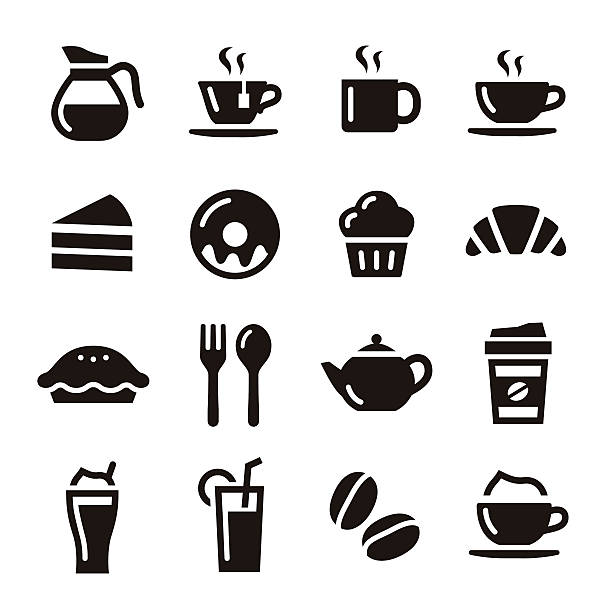 кафе значки - tea hot drink cup dishware stock illustrations