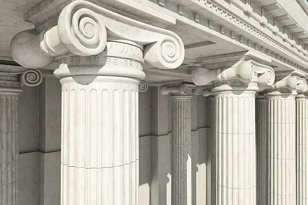 Close-up shot of a line of Greek-style columns.