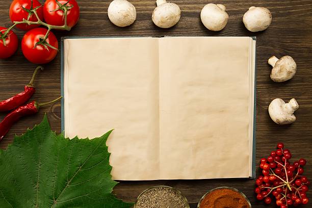 istock open old vintage book with berries, tomatoes 489930534