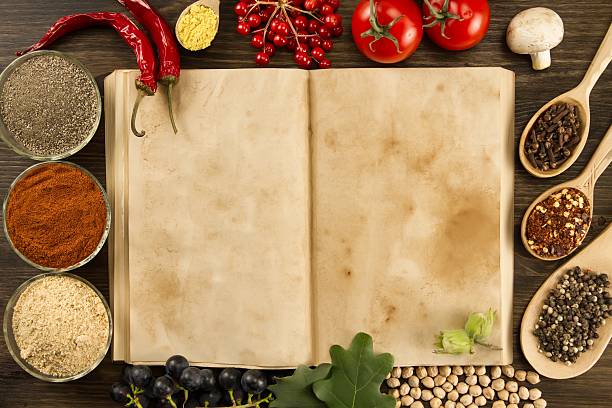 istock open old vintage book with spices 489930770