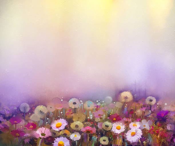 istock Oil painting flowers dandelion, poppy, daisy, cornflower 489931778