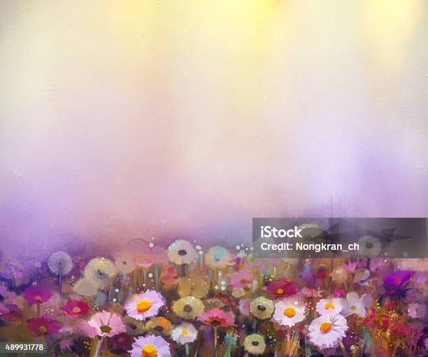 Oil Painting Flowers Dandelion Poppy Daisy Cornflower Stock Illustration - Download Image Now