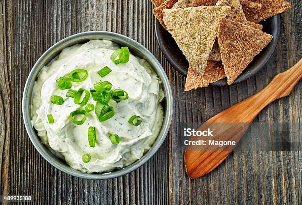 Cream Cheese With Green Onions And Herbs Stock Photo - Download Image Now - Dipping Sauce, Herb, Spread - Food