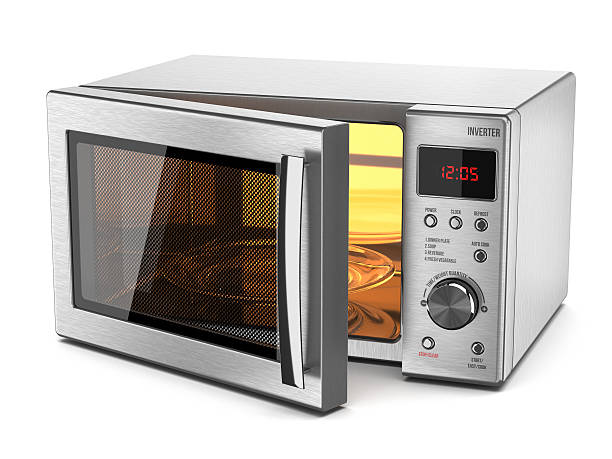 Microwave stove isolated Microwave stove isolated on white background 3d oven door stock pictures, royalty-free photos & images