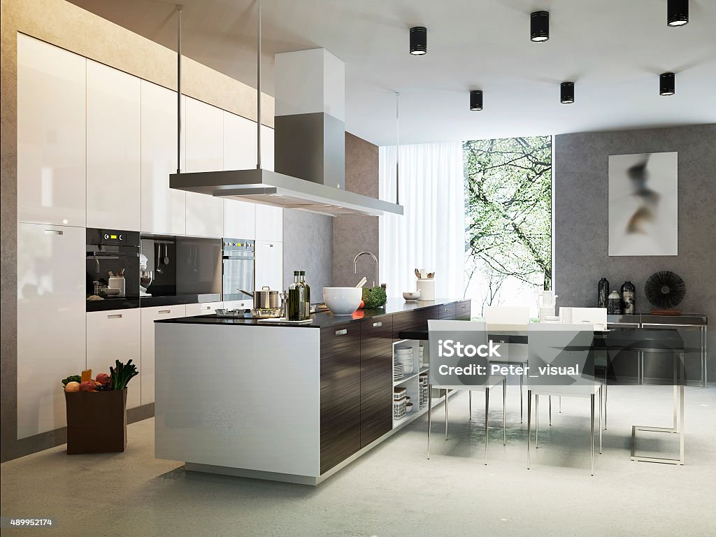 Kitchen contemporary style Kitchen contemporary style, 3d images Kitchen Stock Photo
