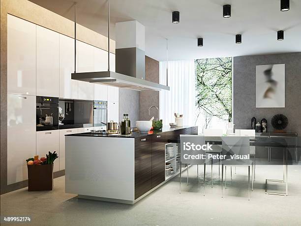 Kitchen Contemporary Style Stock Photo - Download Image Now - Kitchen, Appliance, Domestic Kitchen