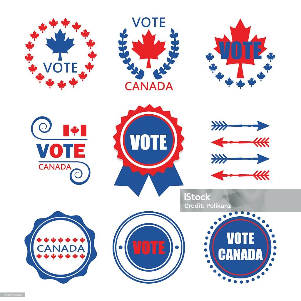 Red And Blue Vote Canada Emblems And Design Elements Set Stock ...