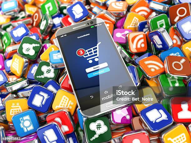 Smartphone Apps Mobile Phone On The Application Software Icons Stock Photo - Download Image Now