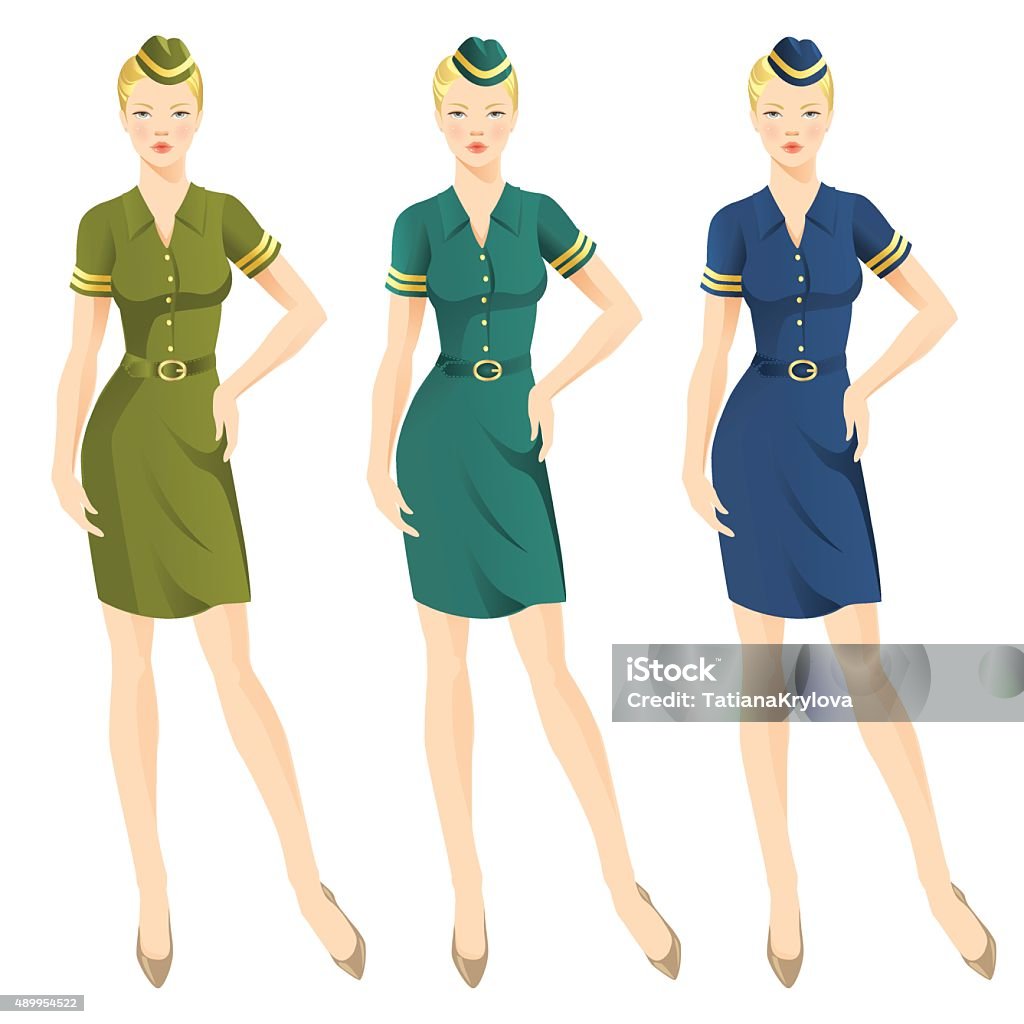 Military girl Woman in official clothes. Military girl Hat stock vector