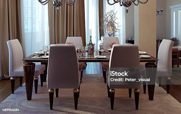 Antique And Art Deco Dining Room Stock Photo - Download Image Now - Upholstered Furniture, Chair, Dining Room