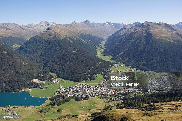 View From Mt Weissfluhjoch Down To Davos Lake Davos Stock Photo - Download Image Now