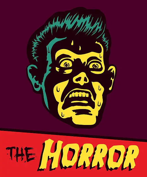 Vector illustration of Vintage comic book illustration terrified man with shocked face expression