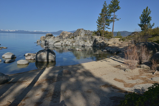 A calm spring day at lake Tahoe in the morning. Clean air tranquil and relaxed.