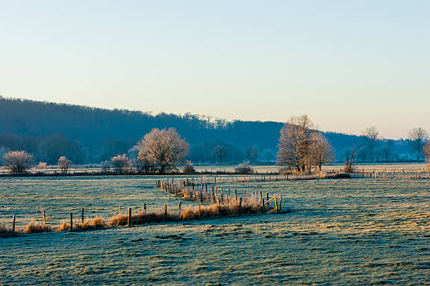 Schwerte, Germany - January 15, 2006: Overlook at the Ruhr Valley in Schwerte Geisecke at sunrise on a beatiful winter morning.