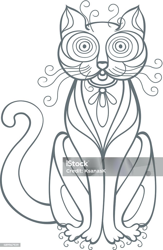 Funny Cat Illustration with cat, line art drawing. Portrait of cute cartoon cat. Hand drawn sketch. Isolated on white. Vector file is EPS8. Abstract stock vector