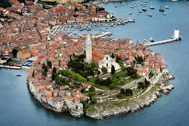 Rovinj Aerial view of Rovinj, Croatia. rovinj harbor stock pictures, royalty-free photos & images
