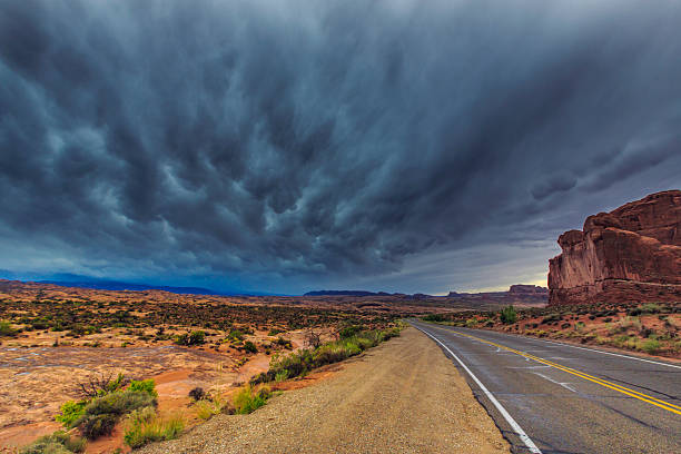 istock Storm, rain and flash flood in American desert 489969779