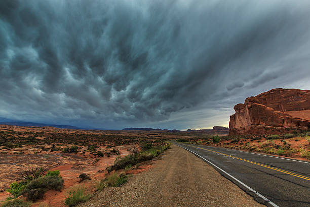istock Storm, rain and flash flood in American desert 489969781