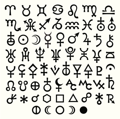Astrological Signs of Zodiac, Planets, Asteroids, Aspects, Lunar phases, etc. (The Big Set of Main Astrological Symbols)