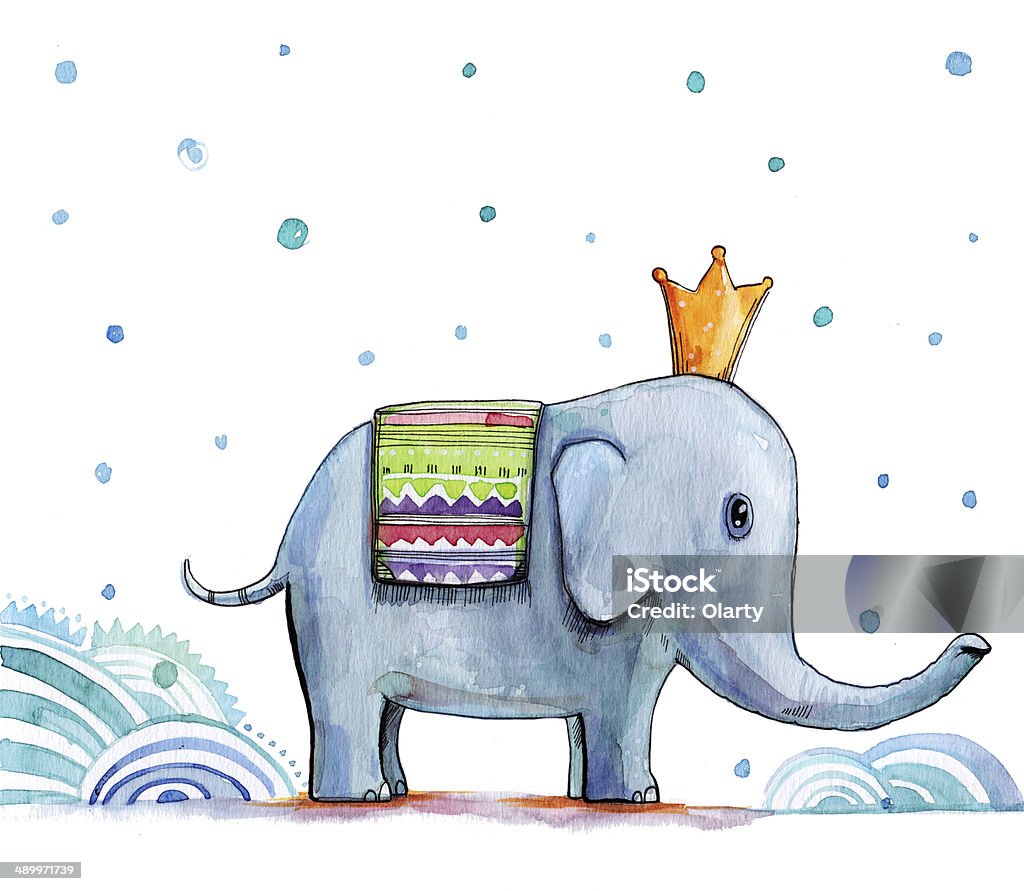 Drawing watercolor cute blue elephant Drawing watercolor cute blue elephant on white background Abstract stock illustration
