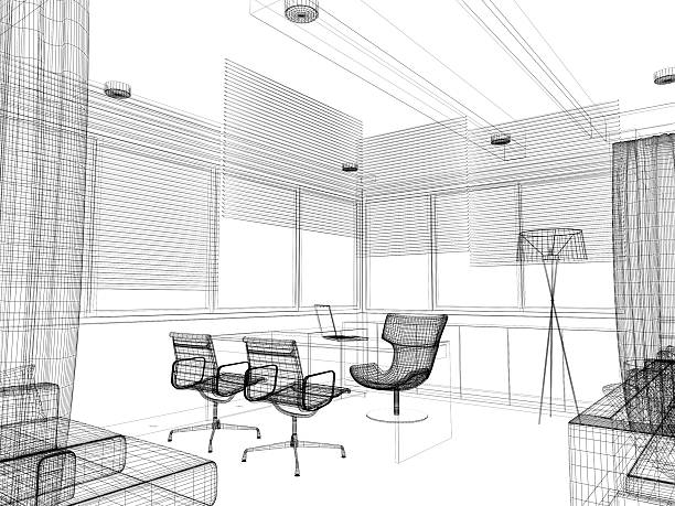 istock sketch design of interior office, wire frame 489972823