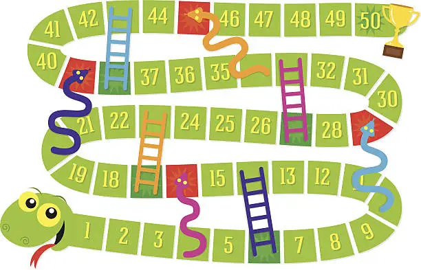 Vector illustration of Snakes and Ladders board game