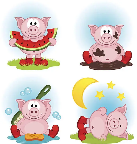Vector illustration of pig in action