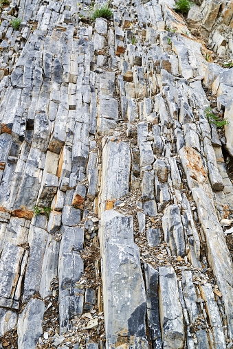 Geological strata seen on Latemar Mountain Range. Dolomites. Province of Trento. Trentino-alto Adige. Italy.