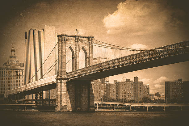 ponte di brooklyn vintage - brooklyn new york city retro revival old fashioned foto e immagini stock