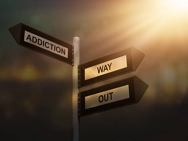 Addiction way out problem sign. stock photo