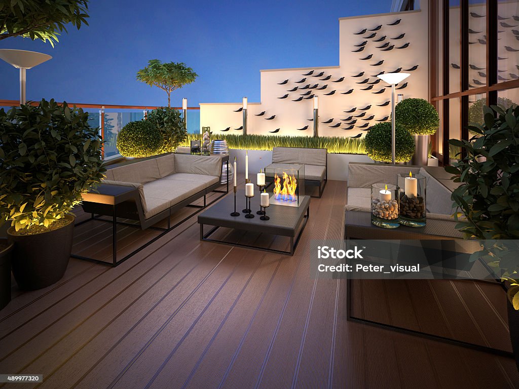 roof - terrace in a modern style roof - terrace in a modern style. 3d render 2015 Stock Photo