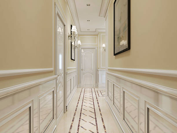 istock Corridor in classic style in white and yellow colors. 489981348