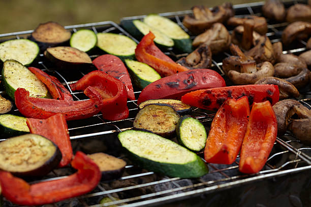 istock zucchini, eggplant, peppers and mushrooms prepared Grilled 489981870