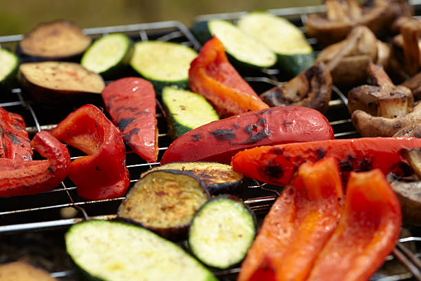 istock zucchini, eggplant, peppers and mushrooms prepared Grilled 489981944