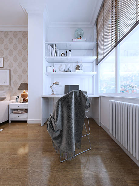 istock Working area with a desk and a metal chair. 489982274