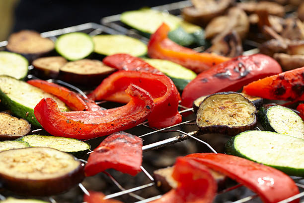 istock zucchini, eggplant, peppers and mushrooms prepared Grilled 489982290