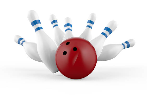 istock Scattered skittle and bowling ball isolated 489987520