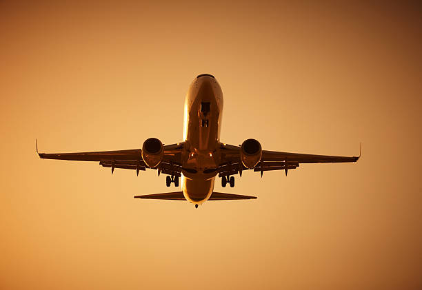 istock jet airplane landing at dusk 490014514