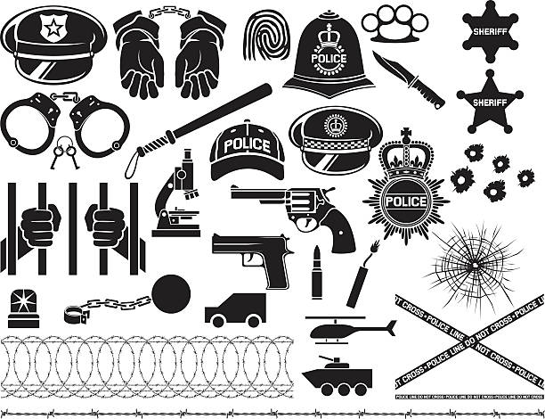 police icons set vector art illustration