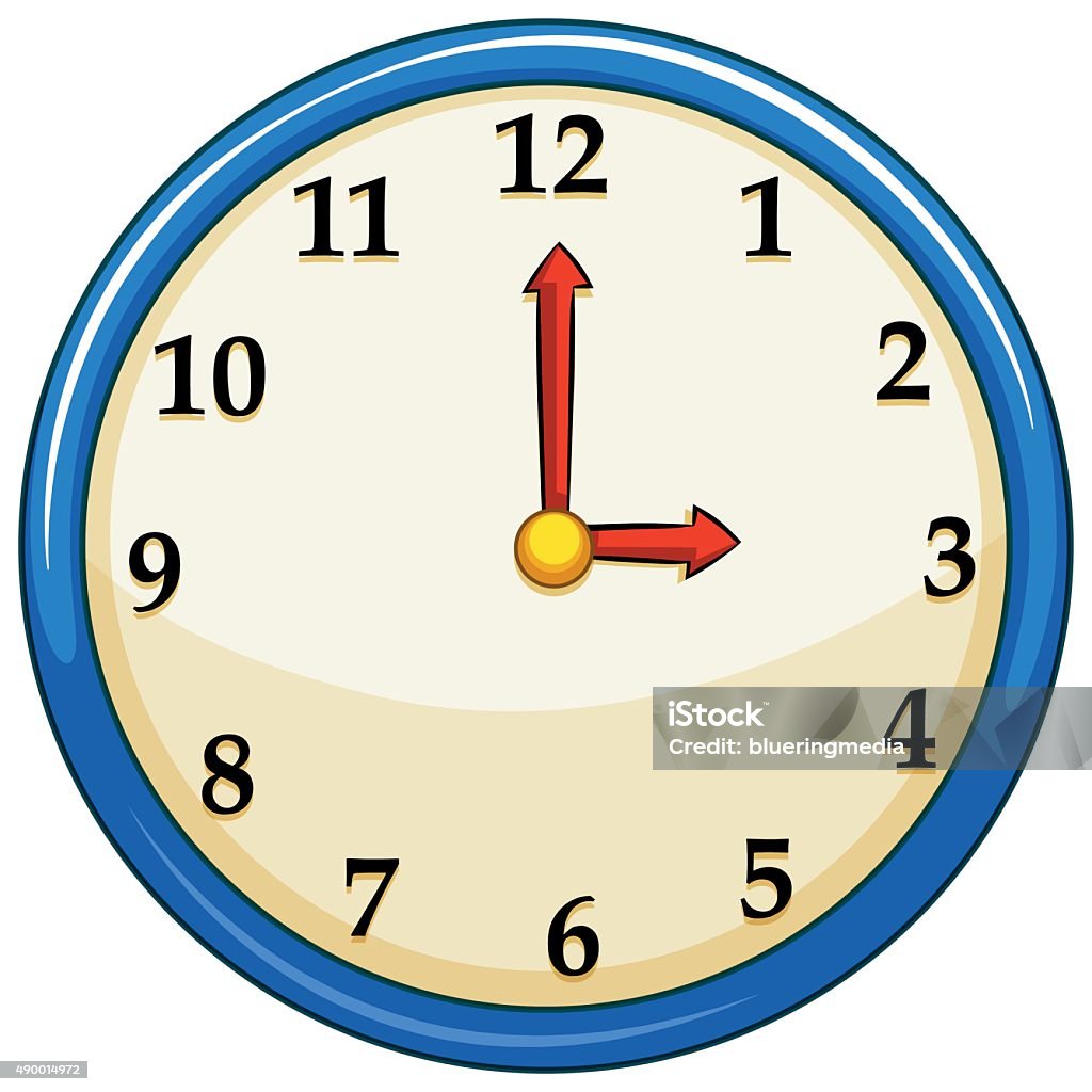 Rounc clock red needles Rounc clock with red needles illustration 3 O'Clock stock vector