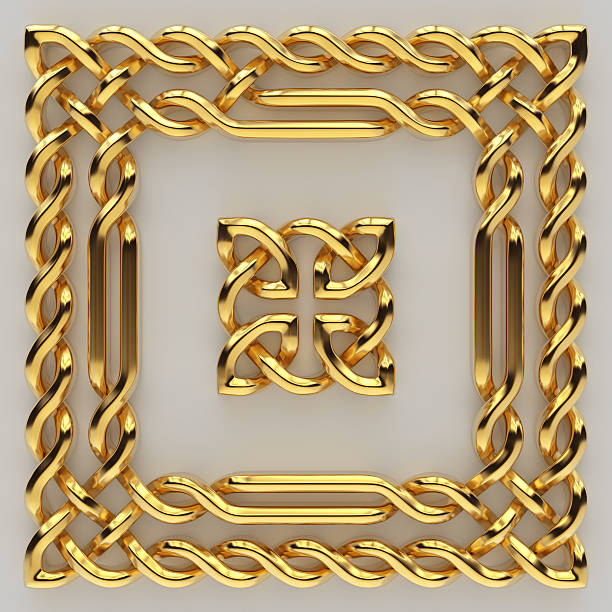 3d metallic gold Celtic sign, design element isolated 3d metallic gold Celtic sign, design element isolated interlace format stock pictures, royalty-free photos & images