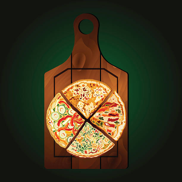 pizza scheiben auf dem board auf einem grünen hintergrund - parsley food green backgrounds stock-grafiken, -clipart, -cartoons und -symbole